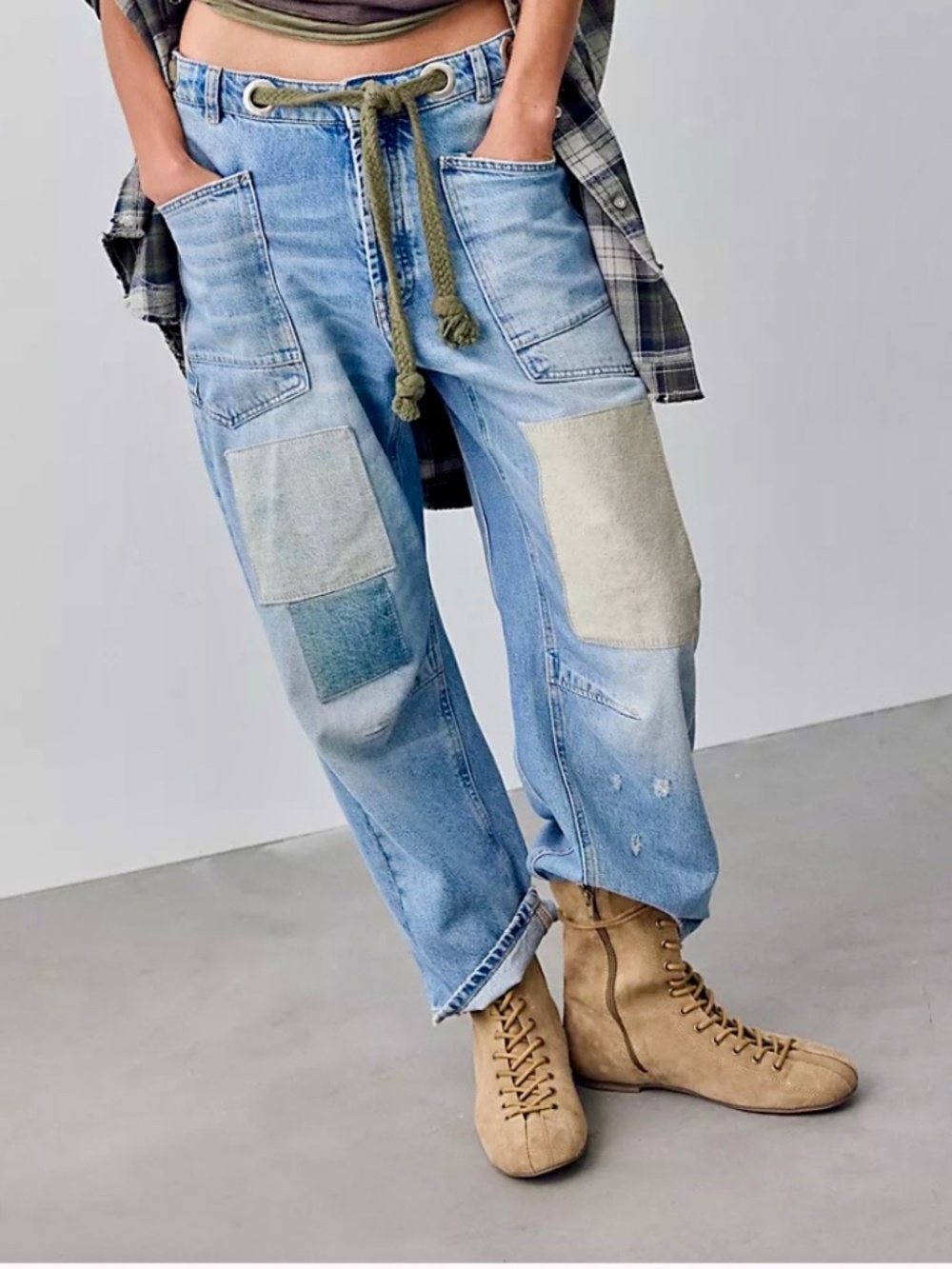 We The Free Moxie Pull On Jeans Riveted with woven Belt
